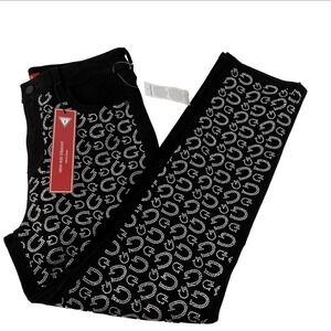 Guess Party Fashion High Rise Straight Jeans Rhinestone Black Denim Size 6/28